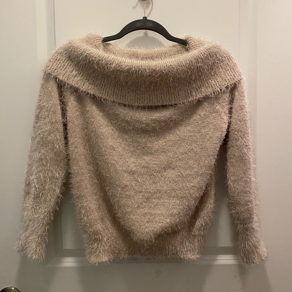 Cream Eyelash Off The Shoulder Sweater - Picture 1 of 2